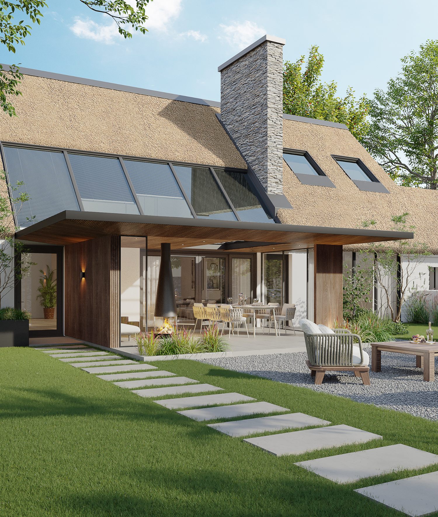 Luxe veranda op maat bij een landelijk moderne villa